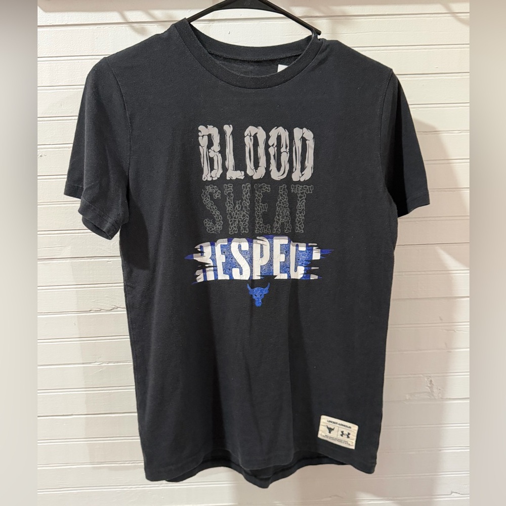 #23 Boys GUC UA Under Armour YL Youth Large Black T-shirt Blood Sweat Respect